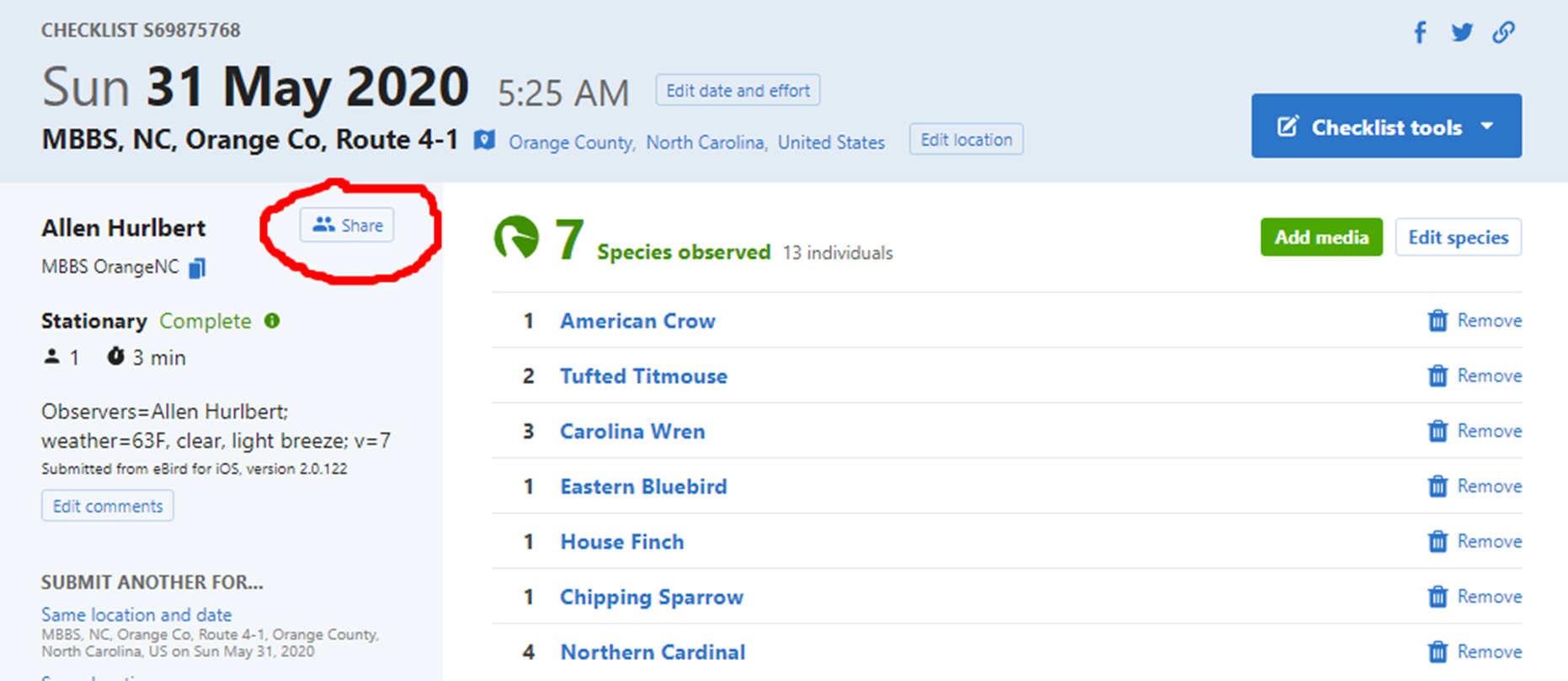 sharing eBird checklist part1