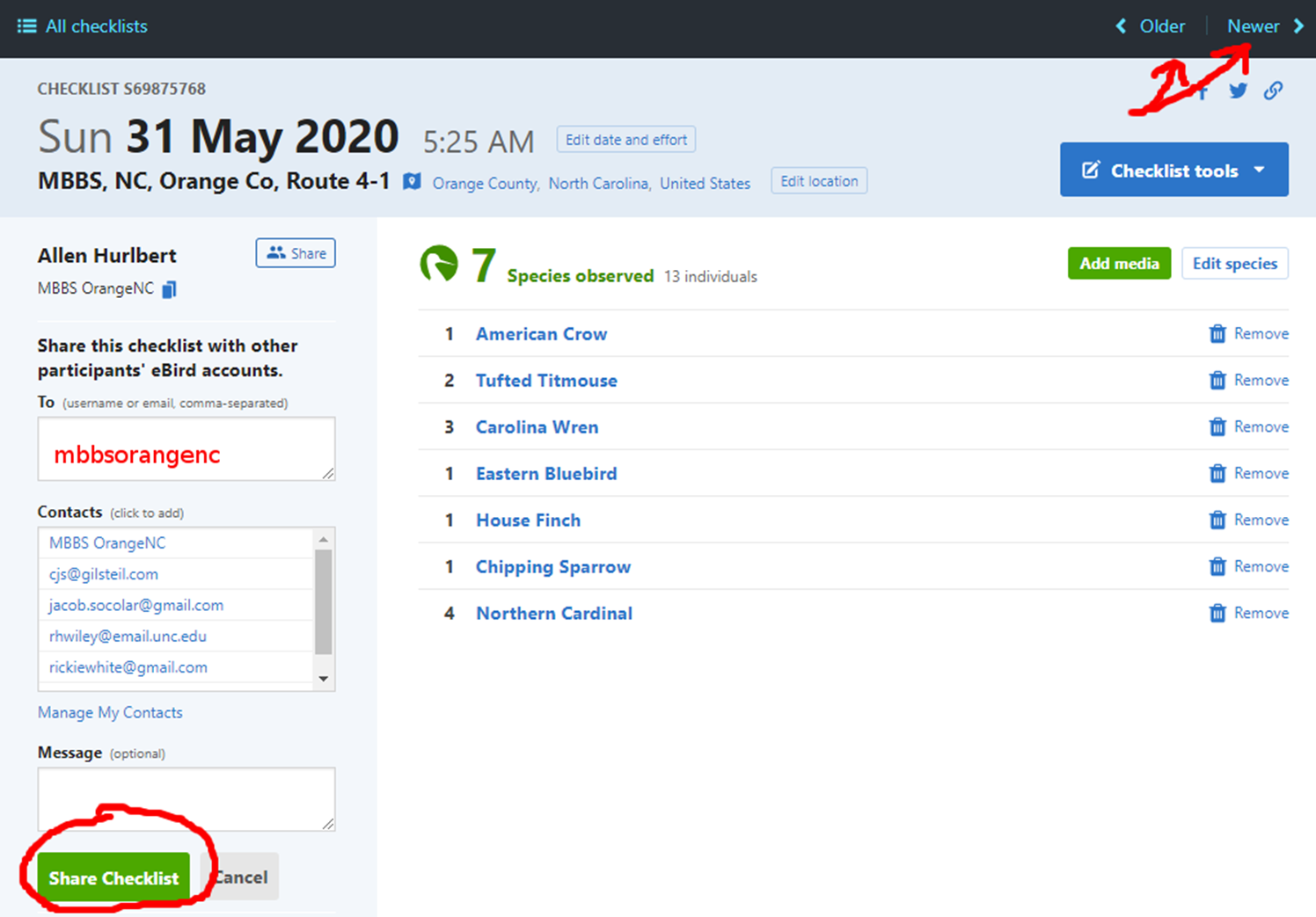 sharing eBird checklist part2